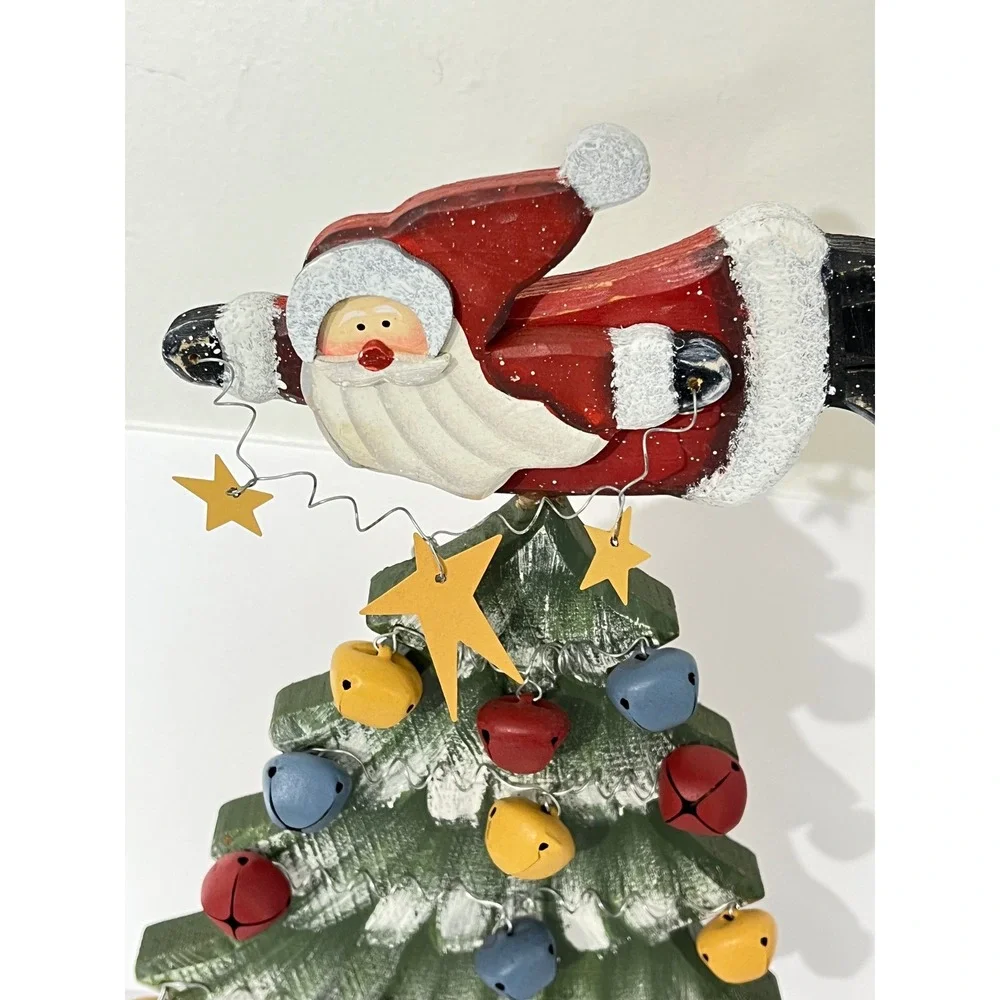 Unbranded Vintage Wooden Christmas Tree Home Decor‎ Green Flying Santa Bells